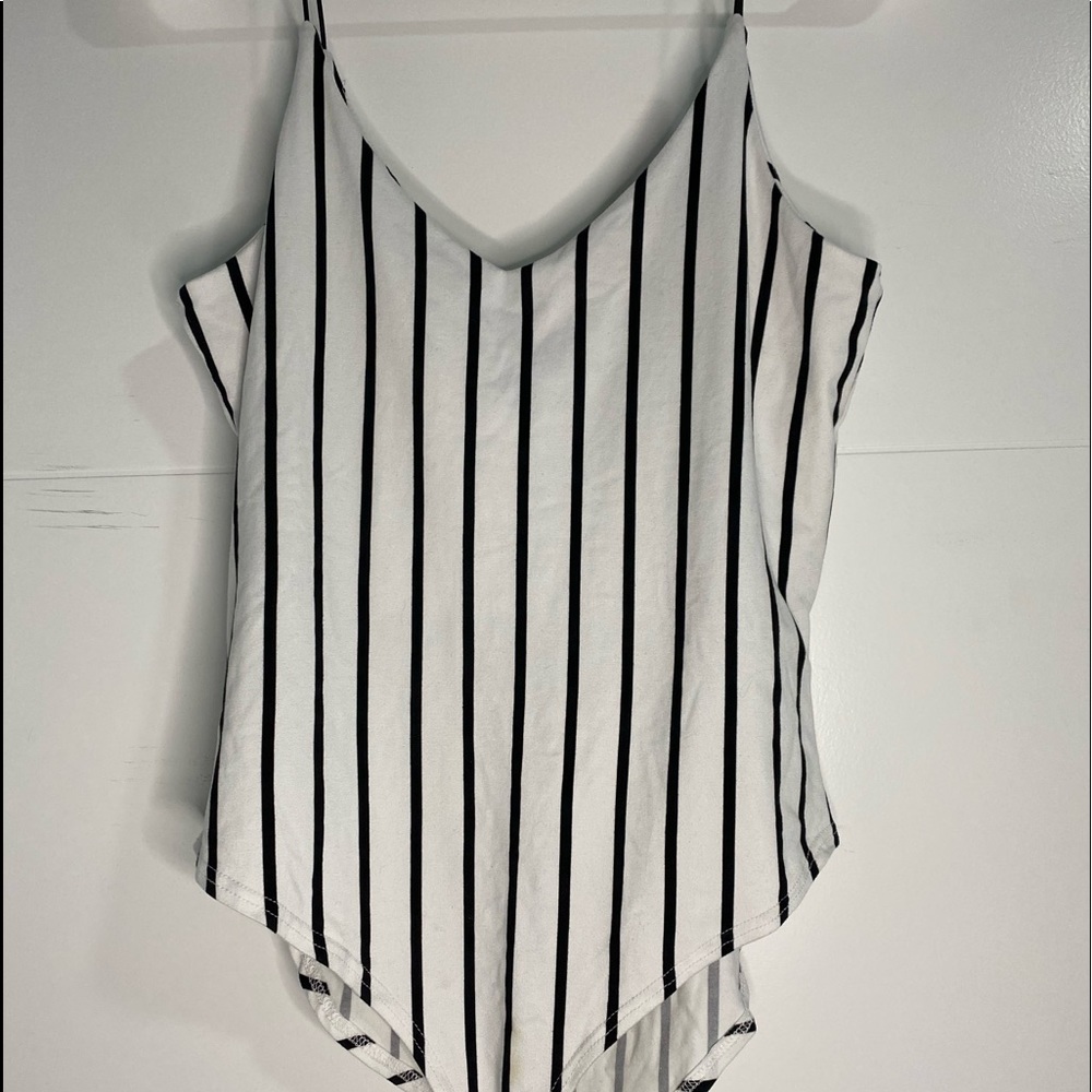 Stripped V cut bodysuit.